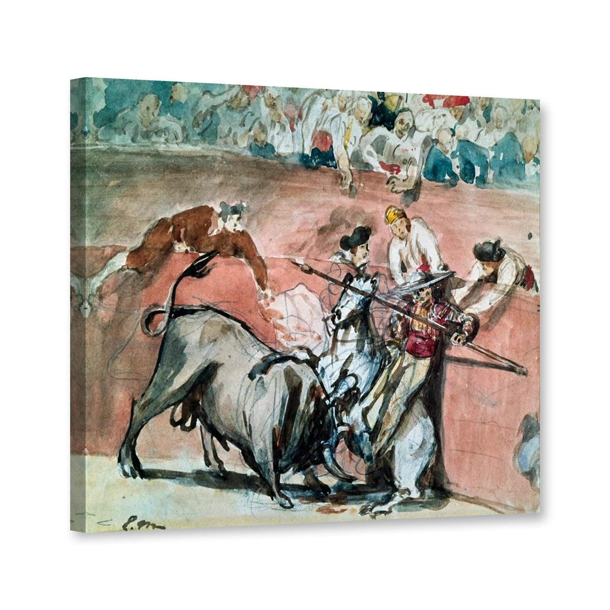 Stierkampf, Aquarell von Édouard Manet als Leinwand – Perspektivansicht
