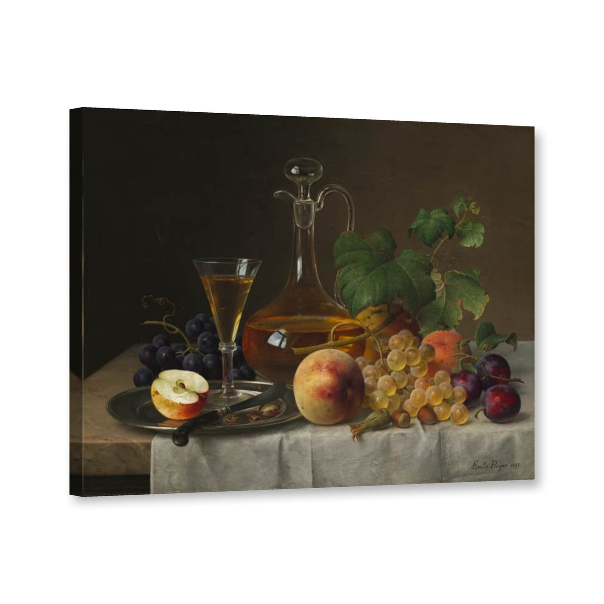 Stillleben mit Obst von Emilie Preyer als Leinwand – Perspektivansicht