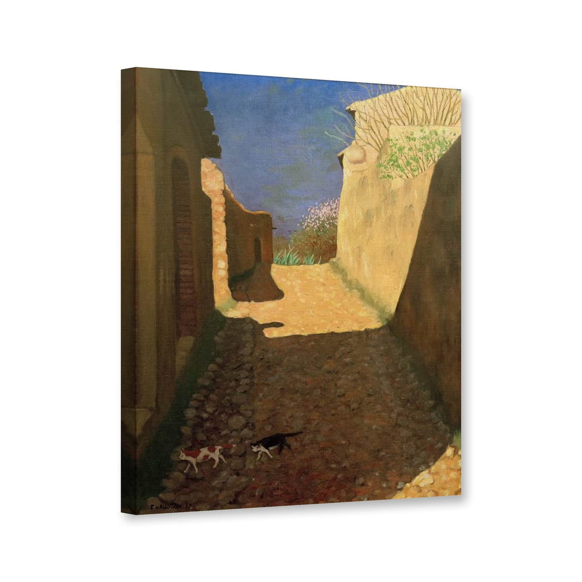 Straße im Sonnenlicht, Gasse mit zwei Katzen von Félix Vallotton als Leinwand – Perspektivansicht