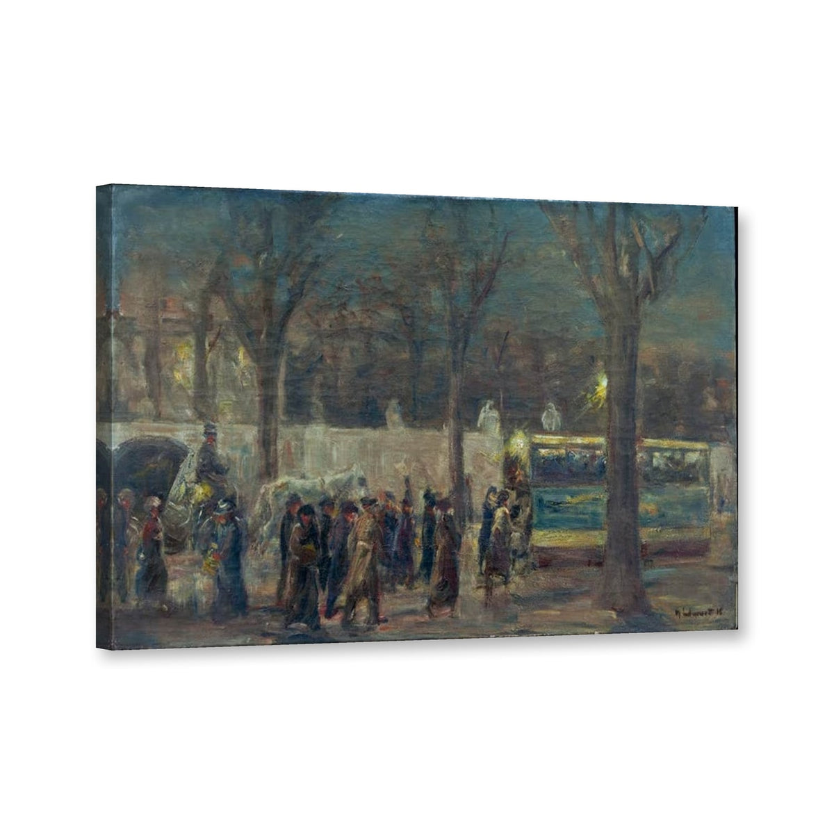 Straßenszene am Brandenburger Tor von Max Liebermann als Leinwand – Perspektivansicht