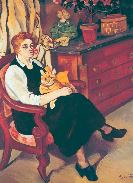 Suzanne Valadon Miss Lily Walton mit Raminou Kunstkopie, Frau im Sessel mit orangefarbenem Kater auf dem Schoß