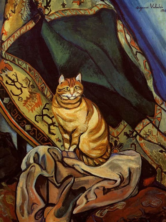 Suzanne Valadon Der Kater Raminou auf einem Tuch Kunstkopie, rot getigerter Kater vor einem gemusterten Teppich
