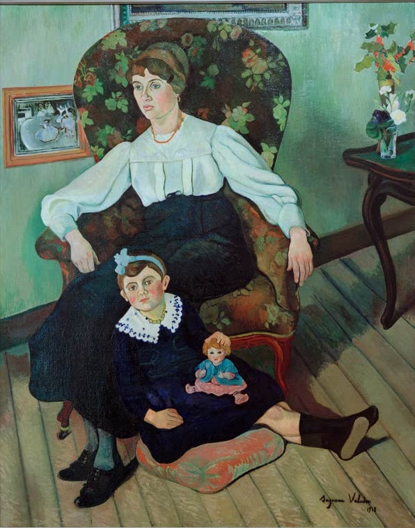Suzanne Valadon Marie Coca und ihre Tochter Gilberte Kunstkopie, Mutter im geblümten Sessel, Kind mit Puppe zu ihren Füßen