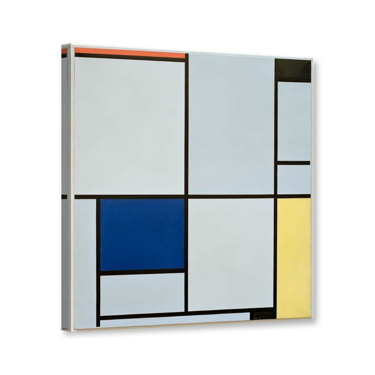 Tableau I, Komposition mit Rot, Schwarz, Blau und Gelb, 1921, Den Haag von Piet Mondrian als Leinwand – Perspektivansicht