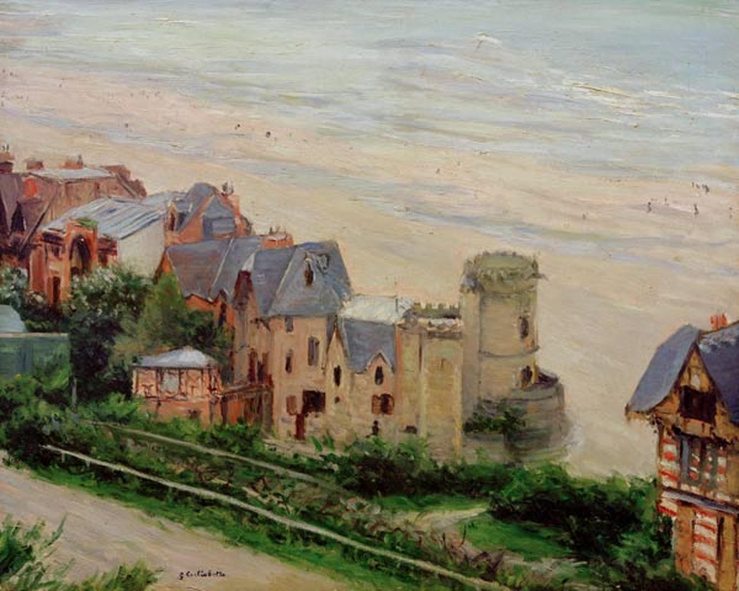 „Trouville, Strand Villen“ von Gustave Caillebotte – impressionistische Küstenszene mit eleganten Villen am Strand, hellem Sand und stimmungsvoller Meeresatmosphäre.