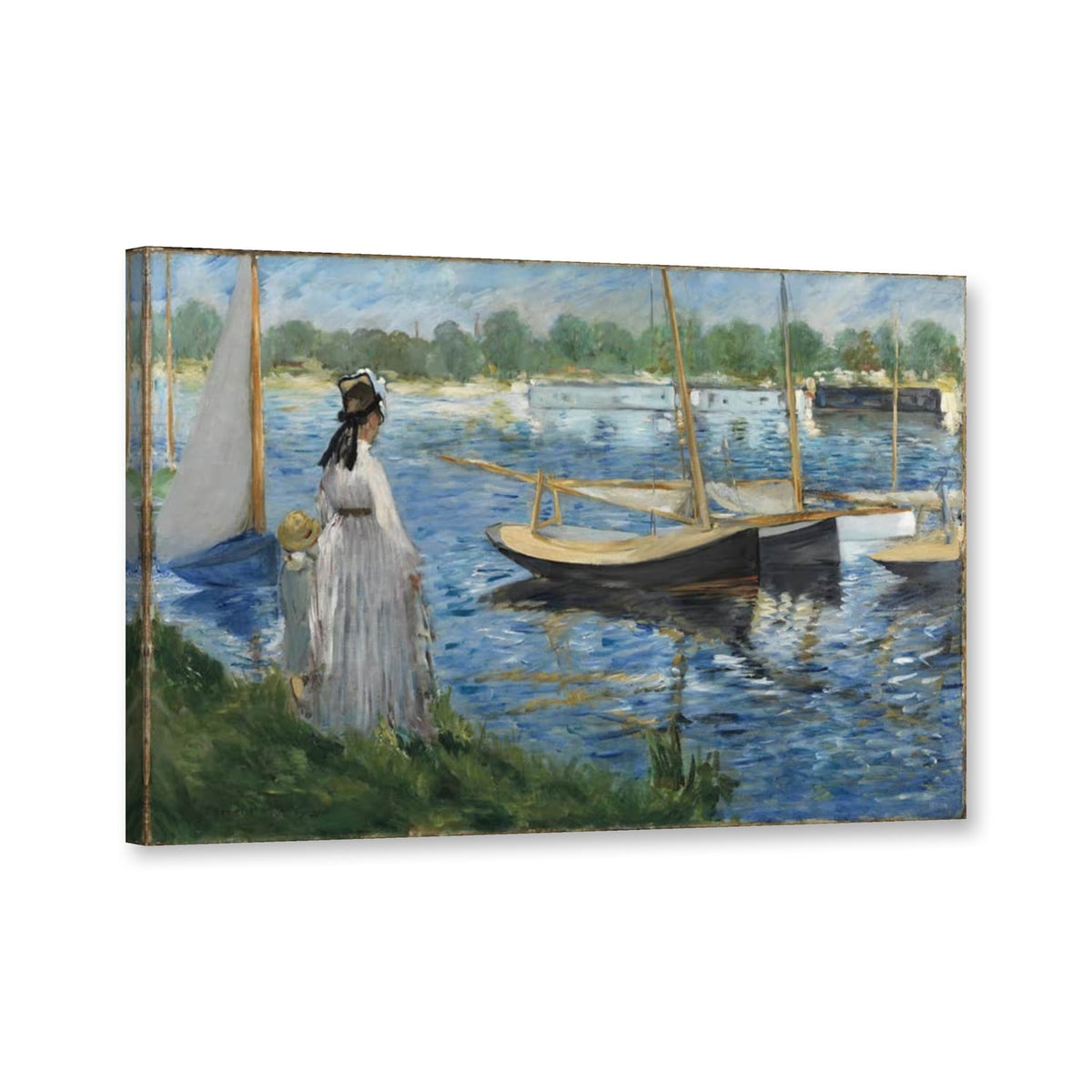 Ufer der Seine bei Argenteuil von Édouard Manet als Leinwand – Perspektivansicht