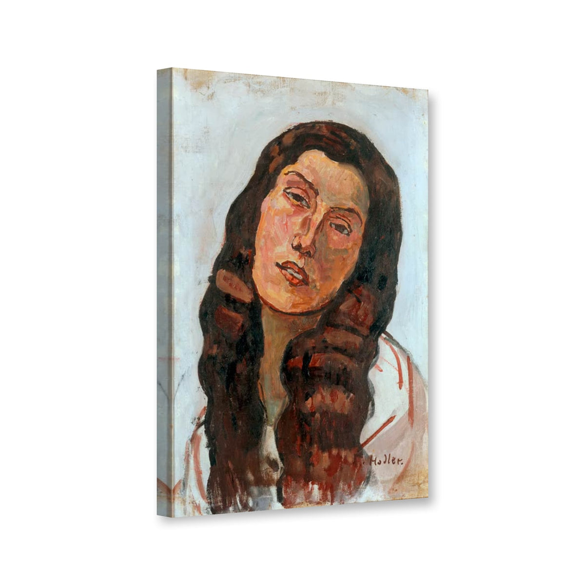 Valentine Godé-Darel mit aufgelöstem Haar von Ferdinand Hodler als Leinwand – Perspektivansicht