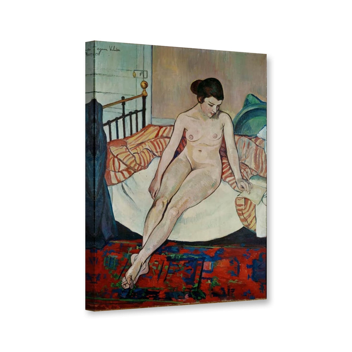 Weiblicher Akt auf gestreifter Decke von Suzanne Valadon als Leinwand – Perspektivansicht