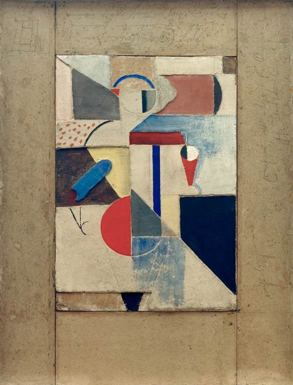 Collage aus farbigen Flächen und Dreiecken auf Karton – Willi Baumeister Figur in absoluter Stellung Kunstkopie