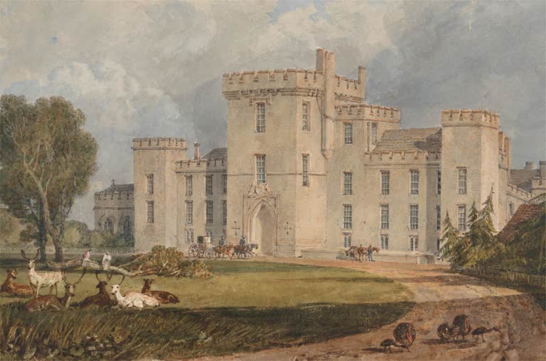 William Turner Ansicht von Hampton Court, Herefordshire, von Nordwesten Kunstkopie, Schloss mit Rotwild und Kutsche