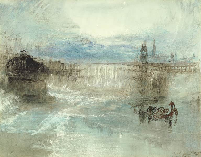 William Turner Blick auf Luzern Kunstkopie, Kapellbrücke mit Wasserturm, Wasserrad und Boot im morgendlichen Dunst
