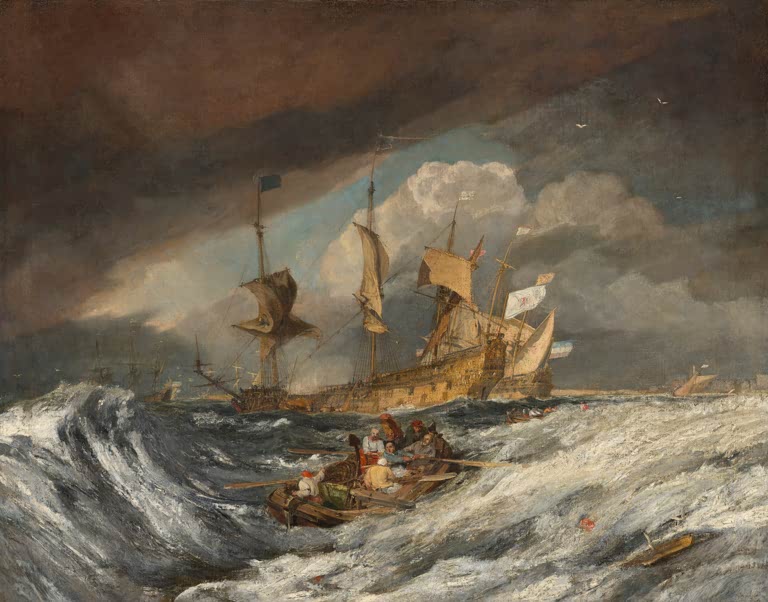 William Turner Boote bringen den holländischen Kriegsschiffen die Anker Kunstkopie, Ruderboot in schäumender Brandung