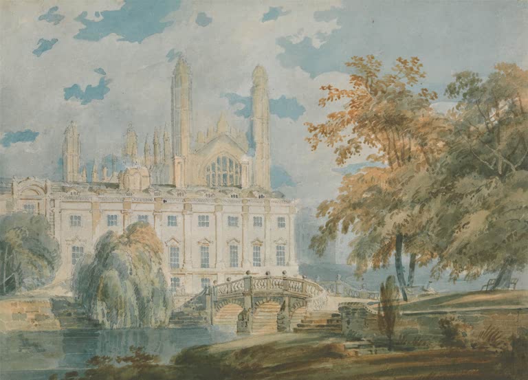 William Turner Clare Hall und King's College Chapel Kunstkopie, Cambridge-Ansicht mit Brücke und herbstlichen Bäumen