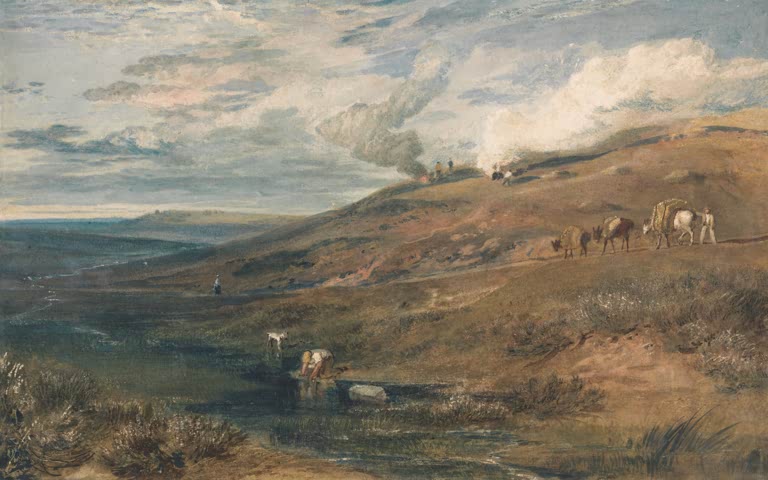 William Turner Dartmoor: Die Quellen von Tamar und Torridge Kunstkopie, Moorlandschaft mit Packeseln und Rauchwolken