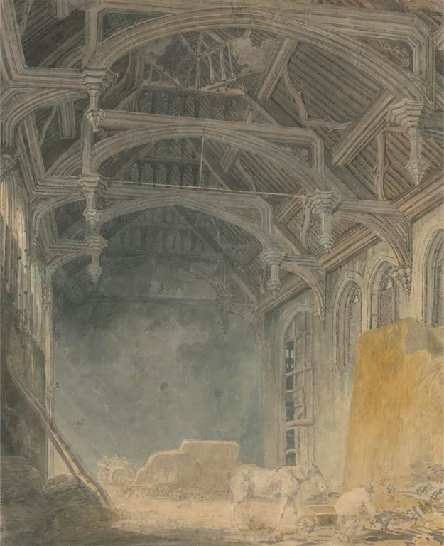 William Turner Das Innere des St. John's Palace in Eltham Kunstkopie, Holzgebälk, Heuhaufen, Pferd und Karren