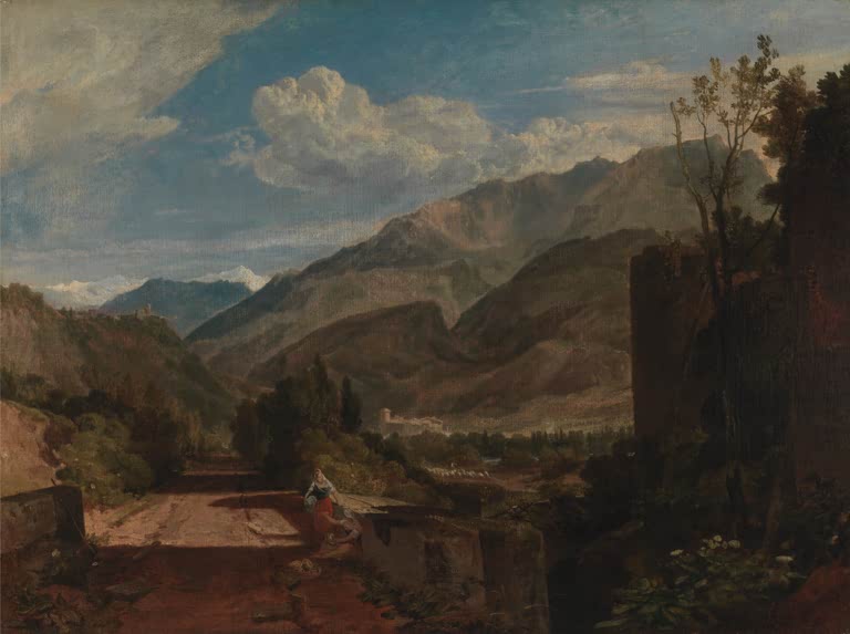 William Turner Das Schloss St. Michael bei Bonneville, Savoyen Kunstkopie, Alpental mit Bergen und Wolkenhimmel