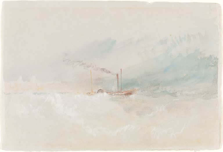William Turner Ein Paketboot vor Dover Kunstkopie, kleiner Raddampfer mit Rauchfahne in hellgrauer, schäumender See