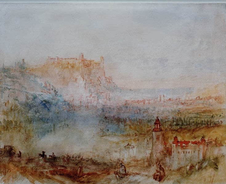 William Turner Fernansicht von Würzburg Kunstkopie, Festung über dem Main im Morgendunst mit rotem Turm im Vordergrund