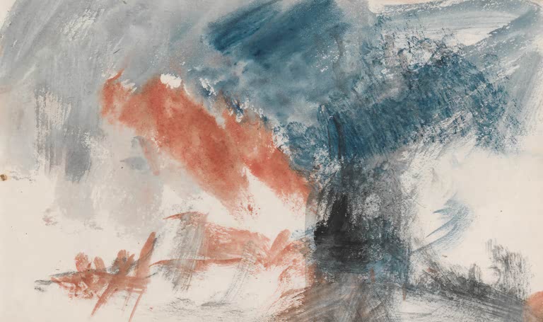 William Turner Feuerschein über dem Ärmelkanal Kunstkopie, rotes Leuchten zwischen blaugrauen Farbmassen