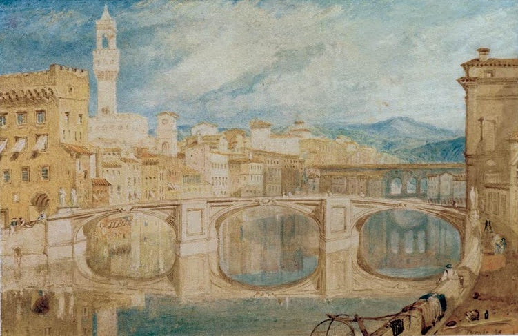 William Turner Florenz vom Ponte alla Carraia Kunstkopie, Arnobrücken und Palazzo Vecchio unter bewegtem Himmel