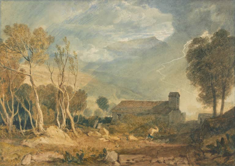William Turner Ingleborough von Chapel-le-Dale Kunstkopie, Gewitter über Berg mit Blitz, Bäumen und Kirche
