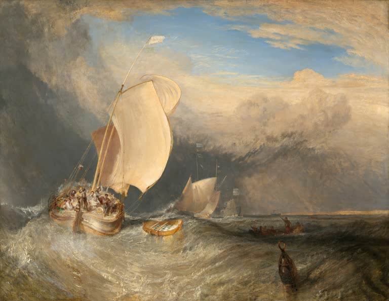 William Turner Mit Fischhändlern feilschende Fischerboote Kunstkopie, Segelboot mit Menschen in bewegter See