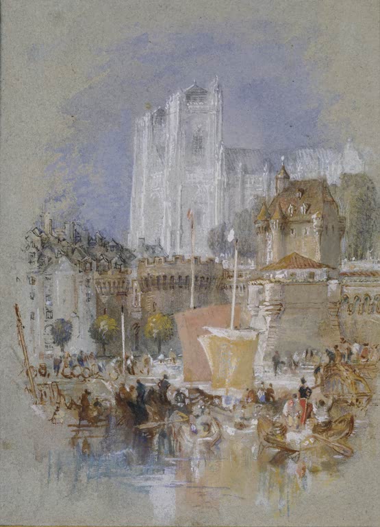 William Turner Nantes, Blick auf die Kathedrale Kunstkopie, weiße Fassade über Hafen und Booten