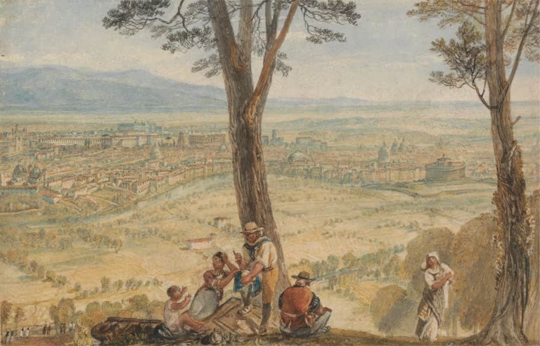 William Turner Rom vom Monte Mario Kunstkopie, Blick über die Stadt mit Hirten unter Pinien im Vordergrund