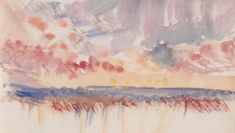 William Turner Rote Wolken über blauem Meer Kunstkopie, rosa und violette Wolken über einem blauen Wasserstreifen