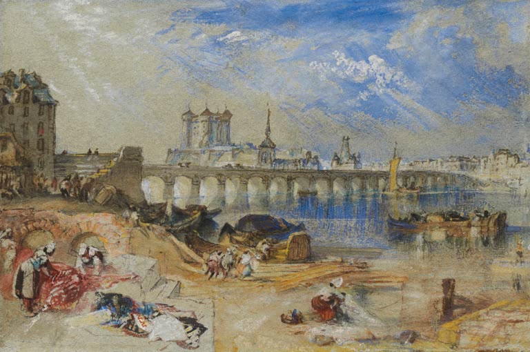 William Turner Saumur von der Île d'Offard Kunstkopie, Bogenbrücke und Schloss über der Loire mit Wäscherinnen