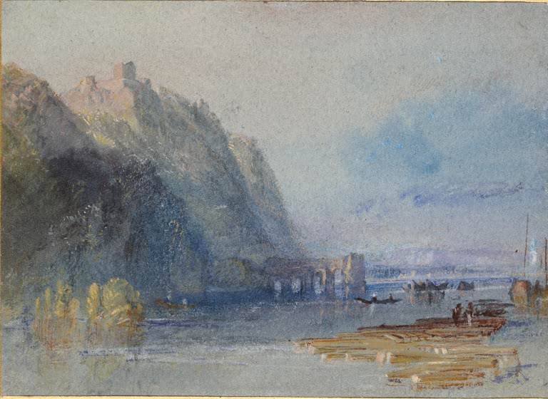 William Turner Schloss Hamelin zwischen Oudon und Ancenis Kunstkopie, Burg auf steilem Hang über blauem Fluss