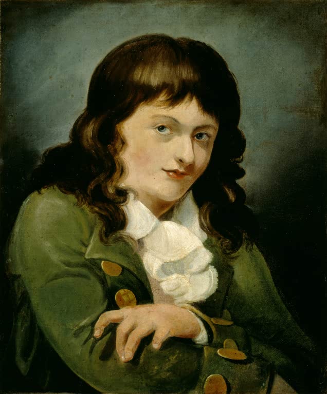 William Turner Selbstbildnis Kunstkopie, junger Mann mit langem Haar, grünem Rock und weißem Spitzenjabot
