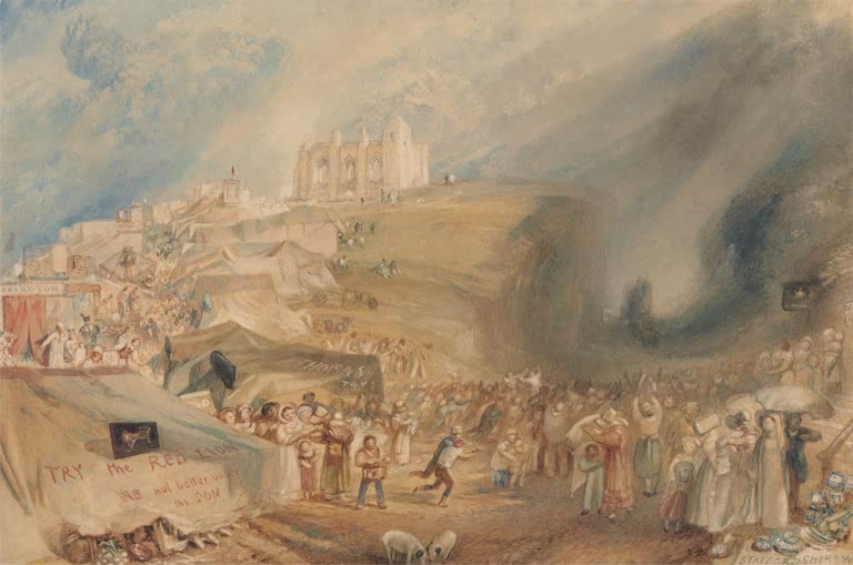 William Turner St. Catherine’s Hill bei Guildford Kunstkopie, Volksfest mit Zelten und Menschenmenge am Hügel