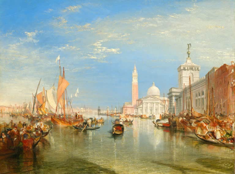 William Turner Venedig: Die Dogana und San Giorgio Maggiore Kunstkopie, Gondeln und Segler vor heller Kirche am Canal Grande