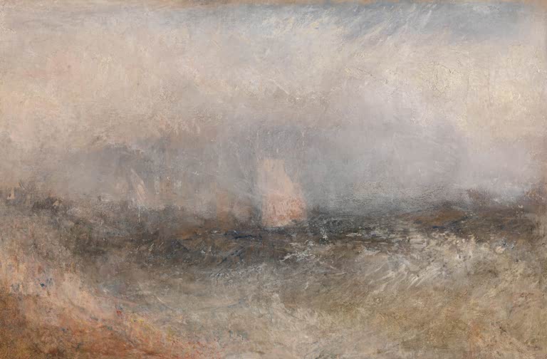 William Turner Vor der Nore Kunstkopie, rosa Segel im grauen Dunst über bewegter See