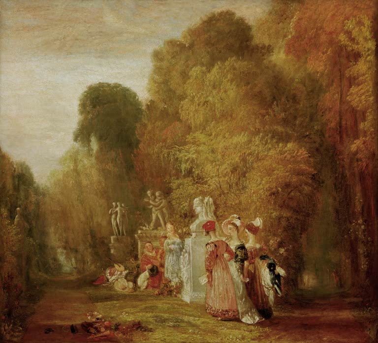William Turner Was ihr wollt Kunstkopie, festlich gekleidete Damen und Statuen in einem herbstlich leuchtenden Park