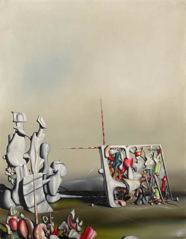 Weiße Skulpturen unter hellem Himmel – Yves Tanguy Dort ist die Bewegung noch nicht zum Stillstand Kunstkopie