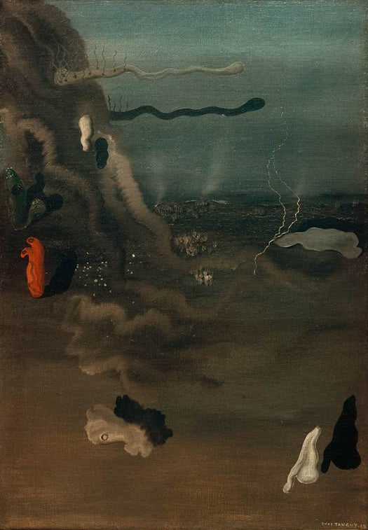 Surreale Landschaft mit Wurmformen und Blitz – Yves Tanguy Sans titre (Composition surréaliste) Kunstkopie