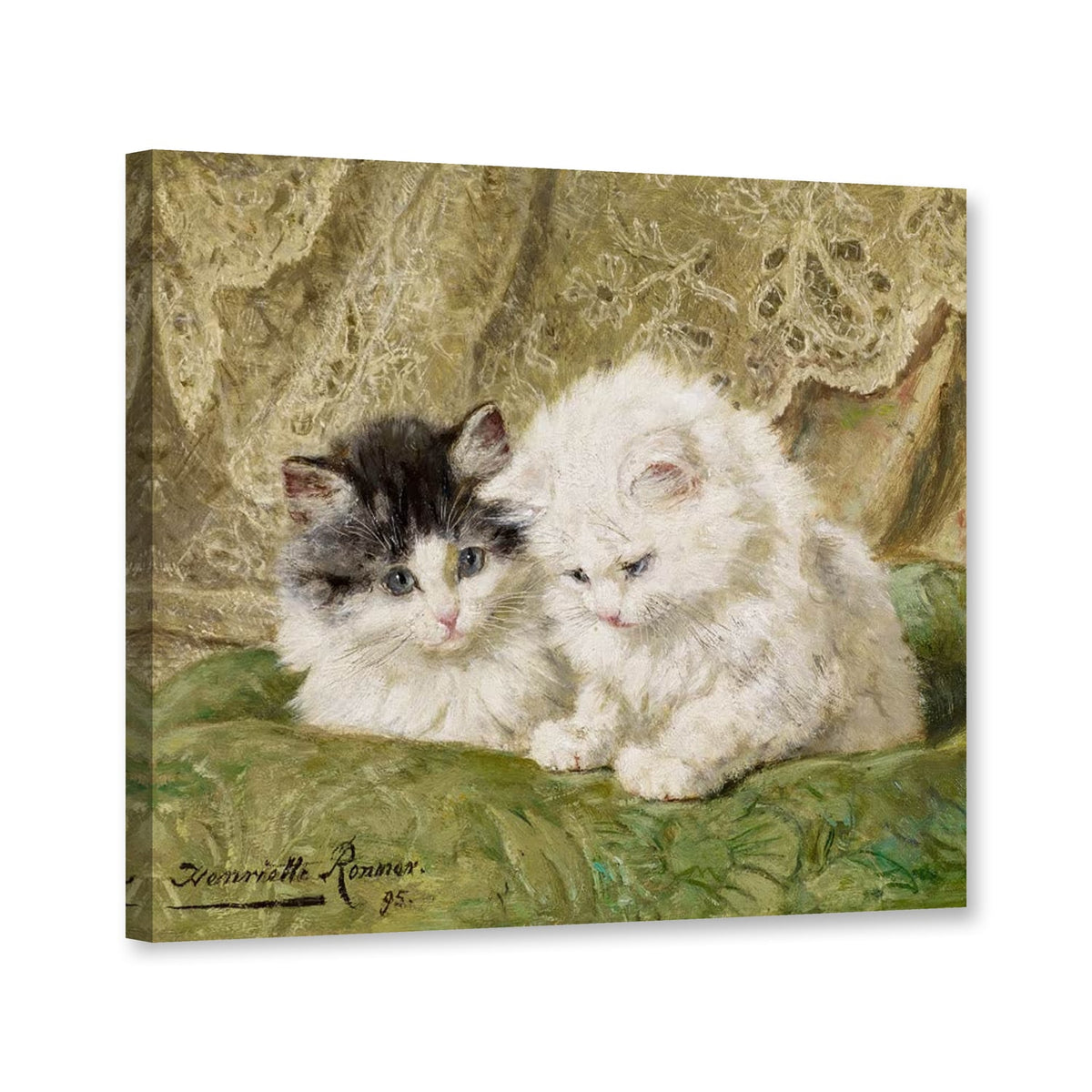Zwei Kätzchen von Henriette Ronner-Knip als Leinwand – Perspektivansicht