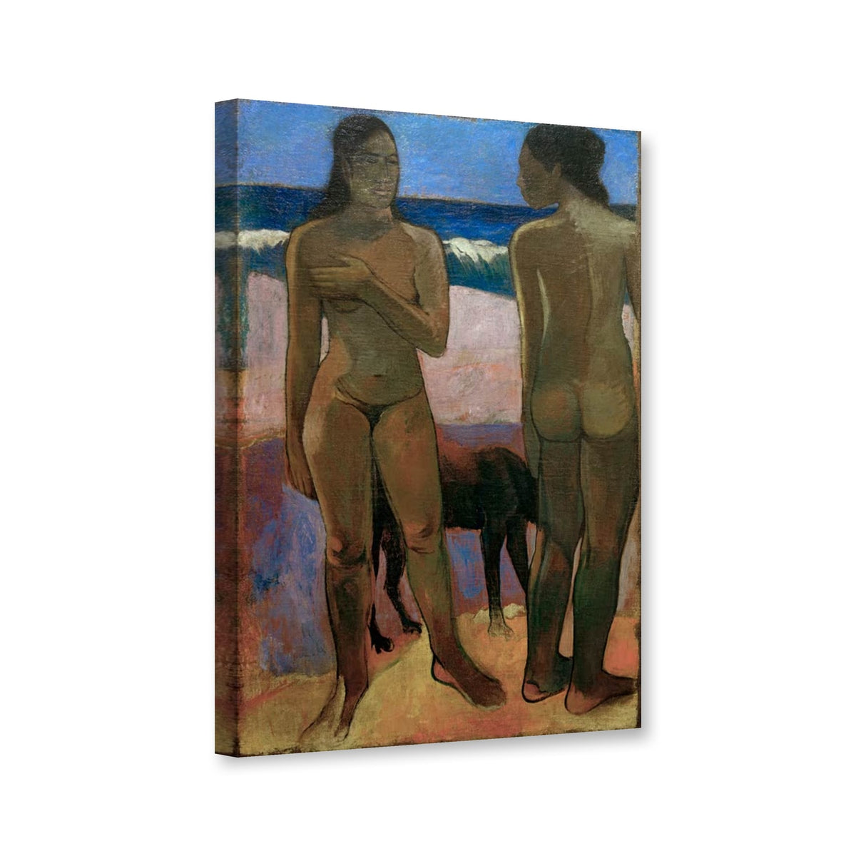 Zwei Tahitianerinnen am Strand von Paul Gauguin als Leinwand – Perspektivansicht